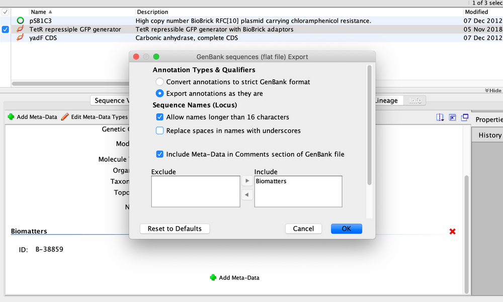 Improved GenBank Export option